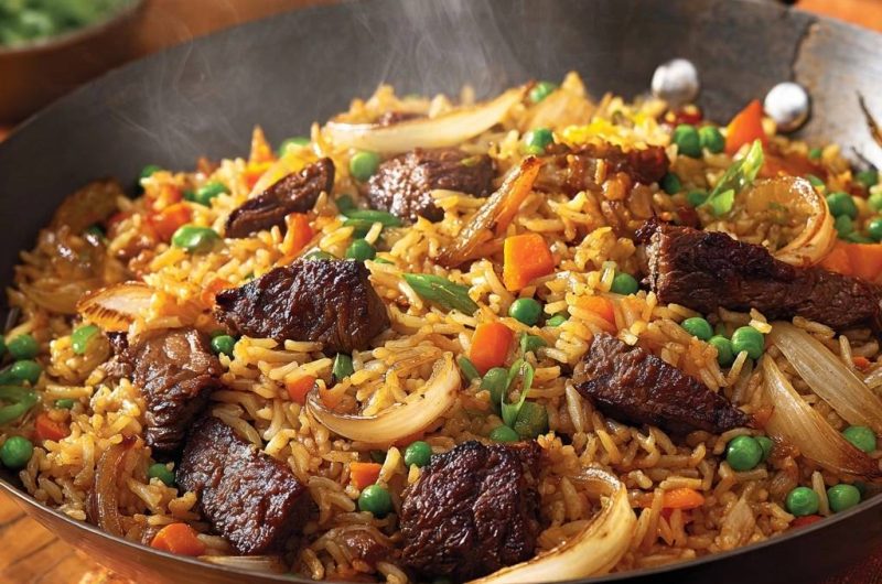 Herzhafte Rindfleisch-Reispfanne