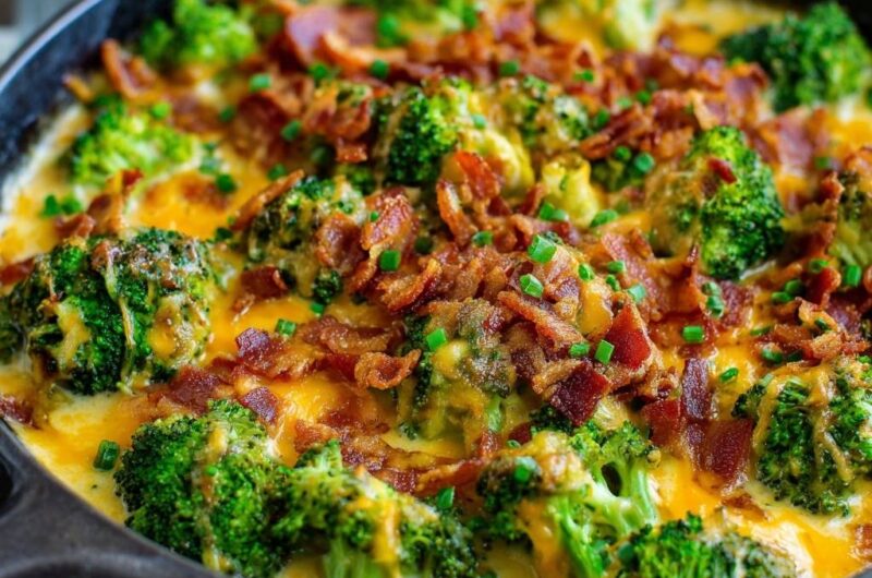 Herzhafter Brokkoli-Käse-Auflauf mit Speck