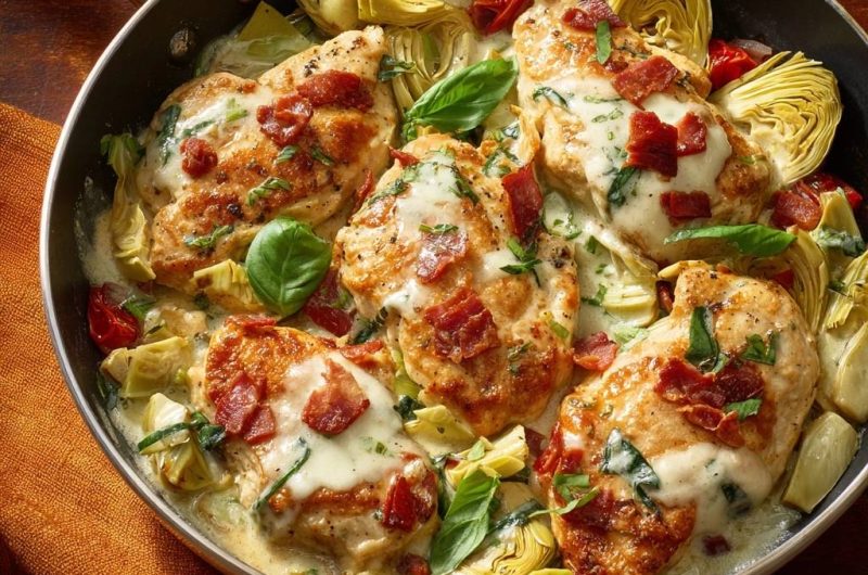 Mediterrane Hähnchenpfanne mit Artischocken