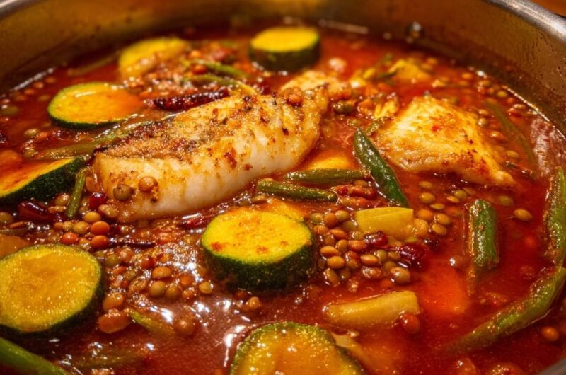 Mediterraner Fischeintopf mit Linsen und Zucchini