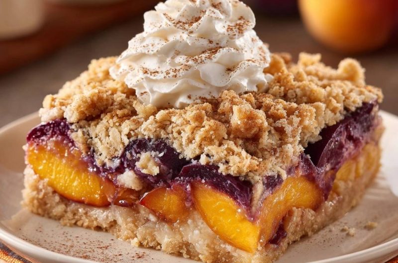 Saftige Pfirsich-Blaubeer-Schnitten (Der Anti-Matsche-Boden)