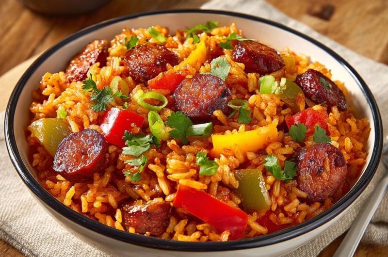 Würzige Reispfanne mit Rinder-Chorizo