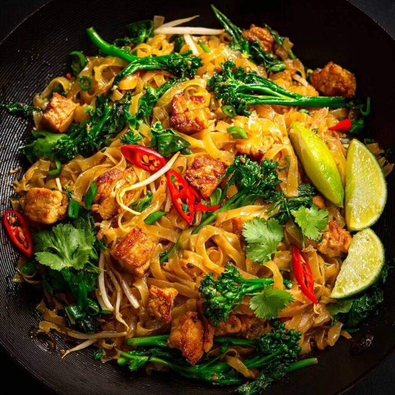 Wok-Nudeln mit knusprigem Tofu und Brokkoli