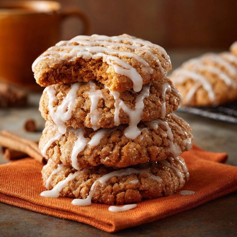 Glasierte Zimt-Haferflocken-Cookies im Nahaufnahme-Querschnitt, der die weiche Innenseite und die knusprige Glasur zeigt.