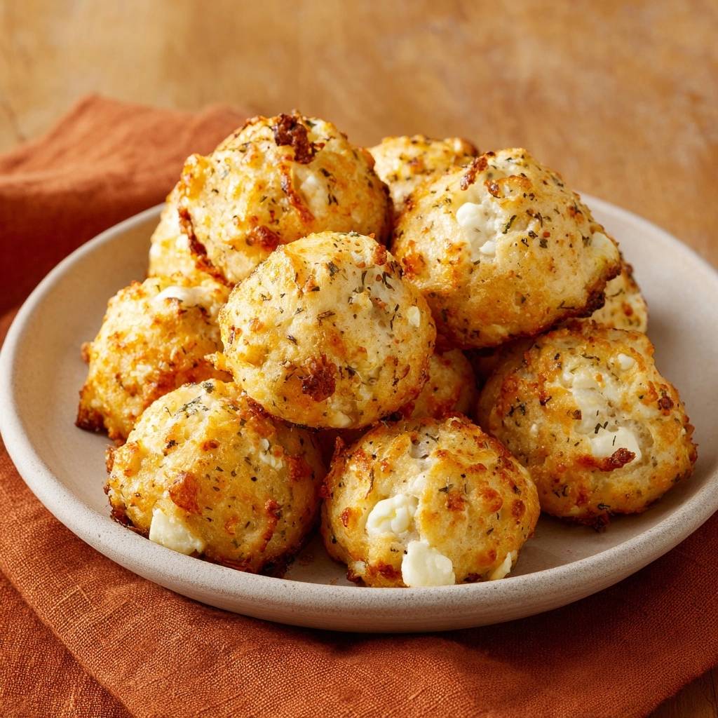 Goldbraune Cheddar Knoblauch Biscuits Nahaufnahme 1 Goldbraune Cheddar-Knoblauch-Biscuits in Nahaufnahme zeigen die goldbraune Kruste und die Käse-Stückchen, die aus dem Inneren herausragen.