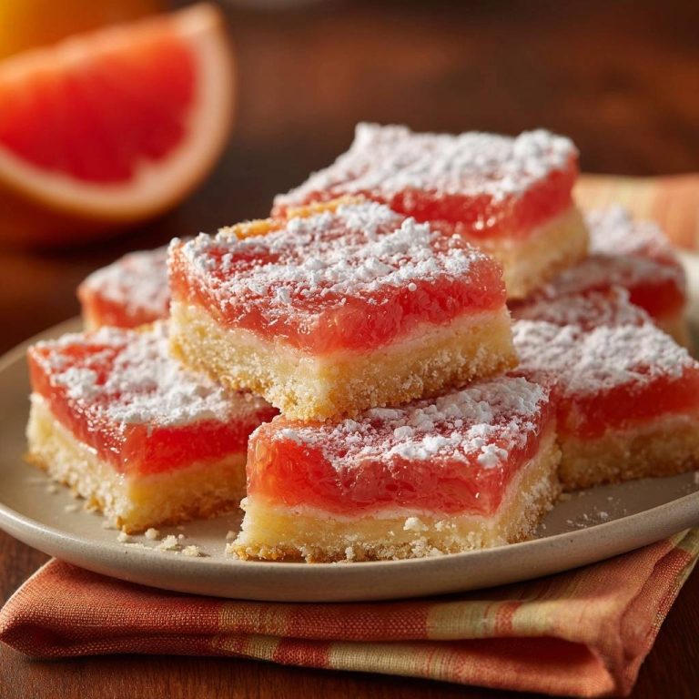 Spritzige Grapefruit-Schnitten, serviert auf einem Teller, mit Puderzucker bestäubt und einer Grapefruit-Scheibe im Hintergrund.