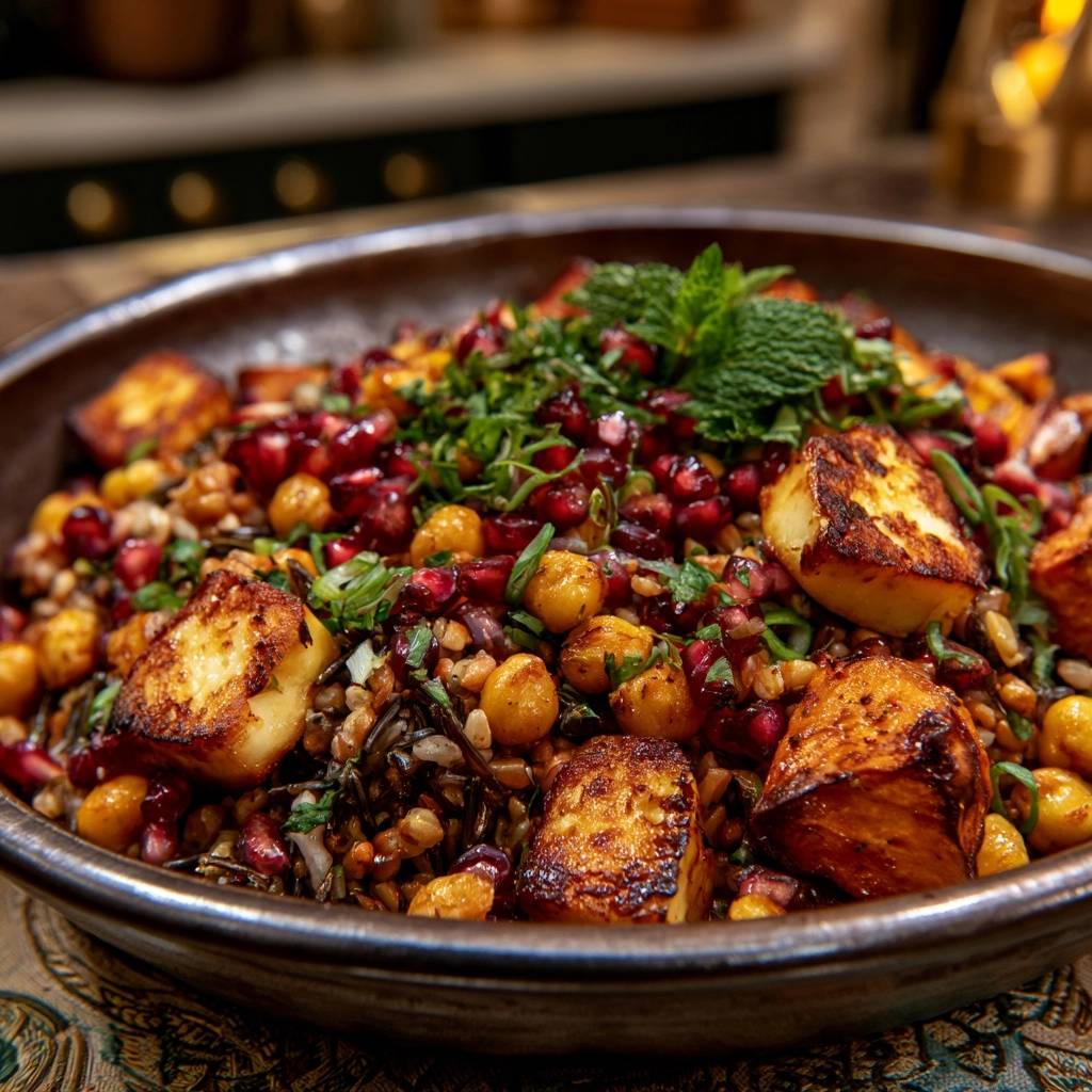 Mediterrane Halloumi-Bowl mit Wildreis