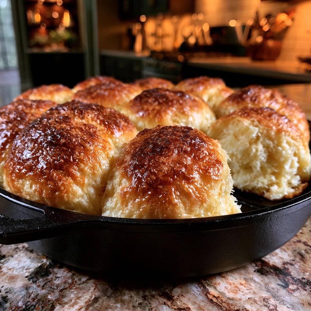 Goldbraune Pfannen-Brioche-Brötchen mit Käsekruste