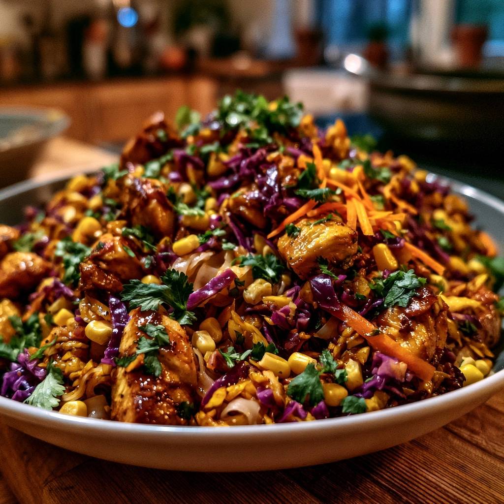 Bunte Thai-Nudelpfanne mit Hähnchen