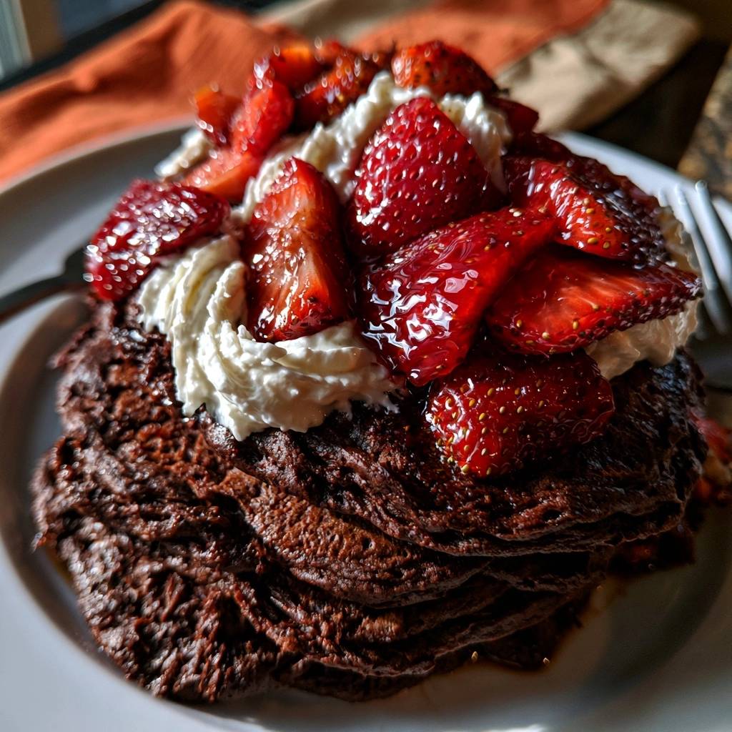 Fluffige Schokoladen-Pancakes mit Erdbeeren