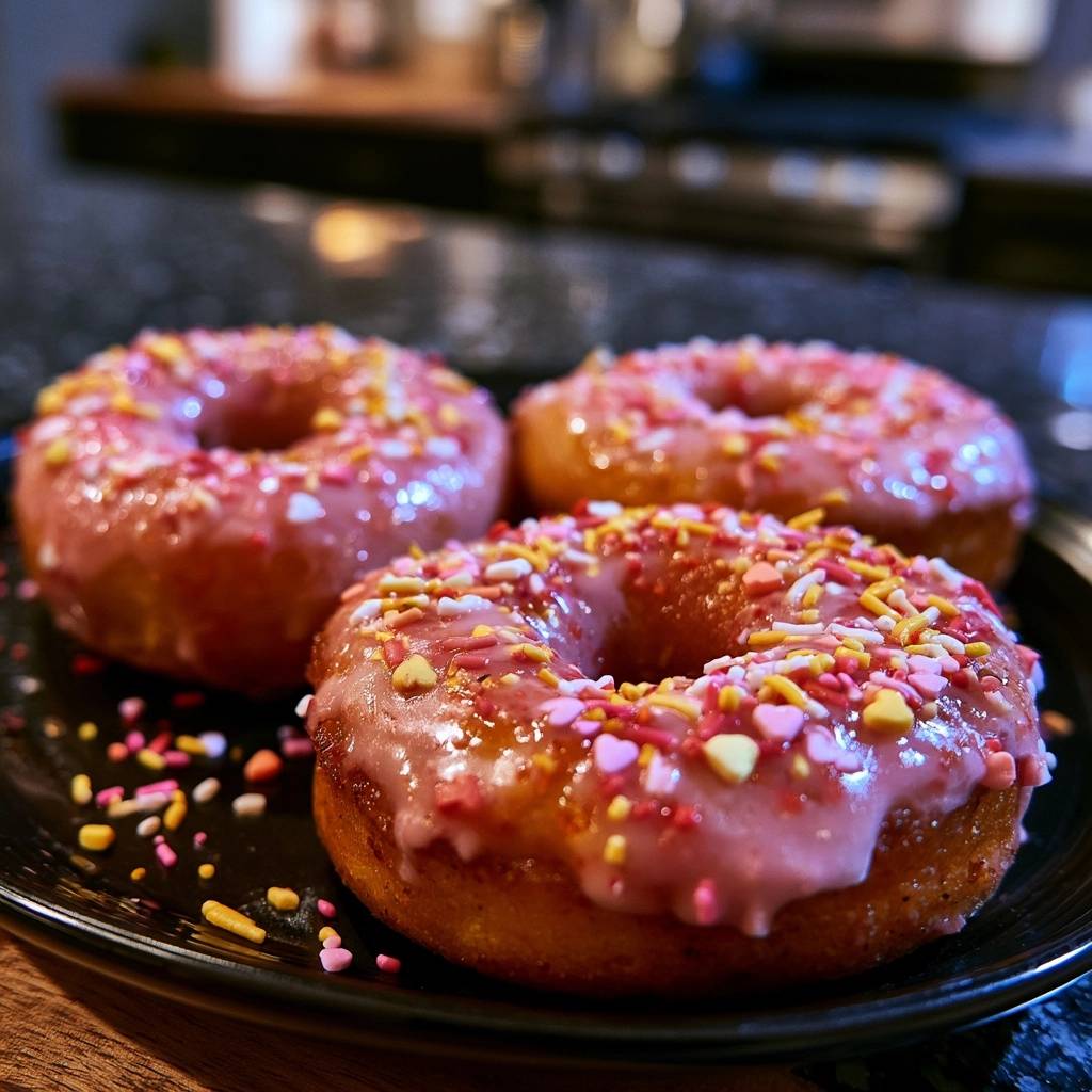 Fluffige Erdbeer-Donuts aus dem Ofen