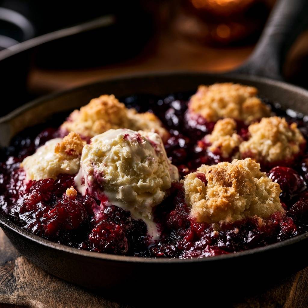 Warmer Kirsch-Cobbler aus der Gusseisenpfanne (Der Anti-Matsche-Boden)