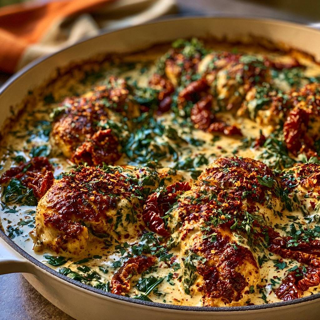 Cremiges Toskana-Hähnchen mit Spinat