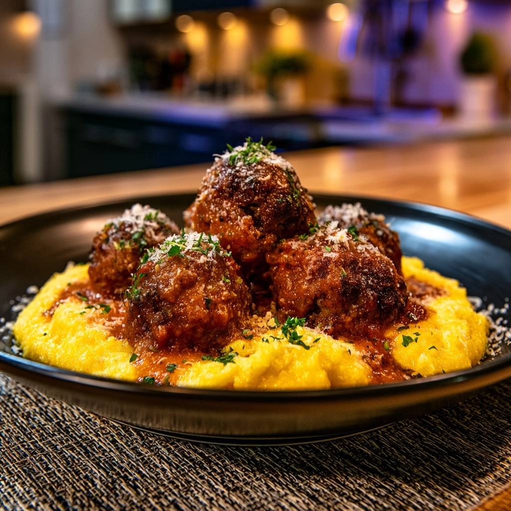 Saftige Fleischbällchen auf cremiger Polenta