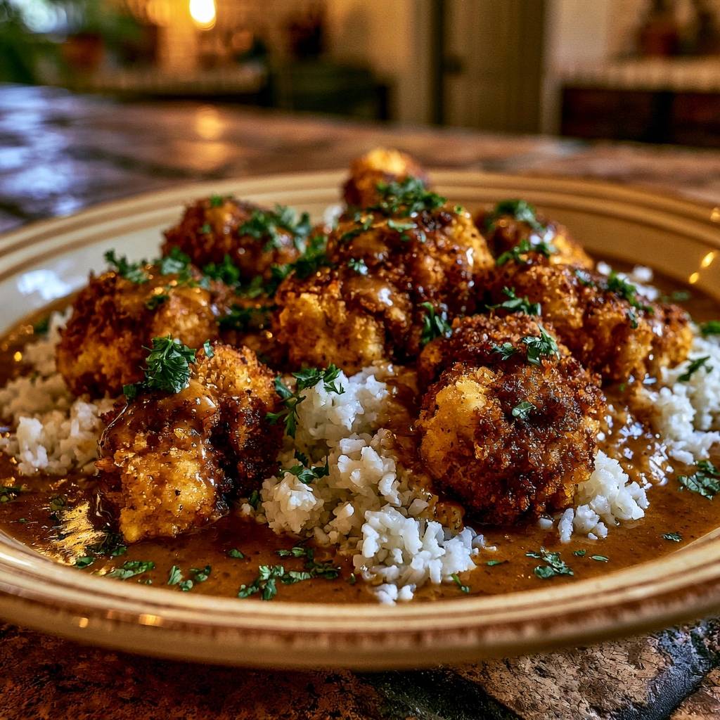 Knuspriges Blumenkohl-Katsu auf Reis