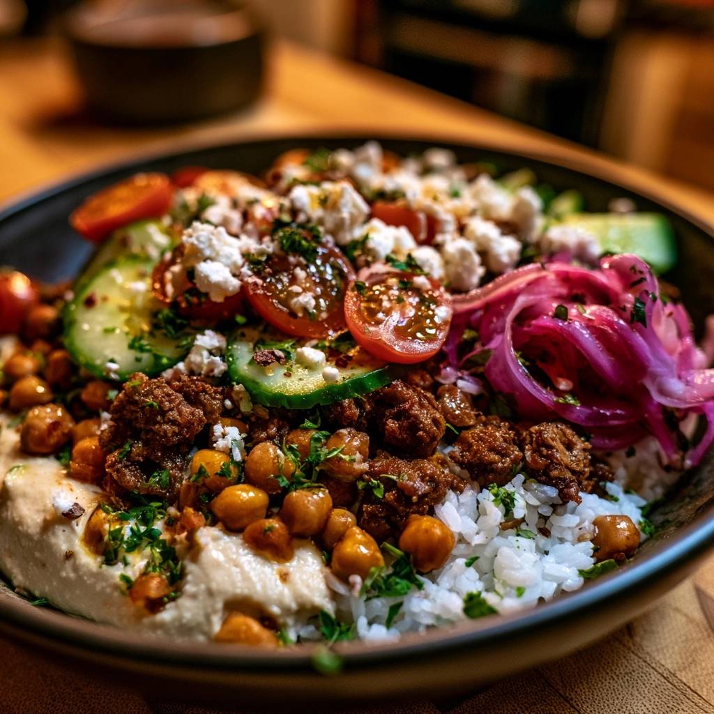 Mediterrane Rindfleisch-Kichererbsen-Bowl