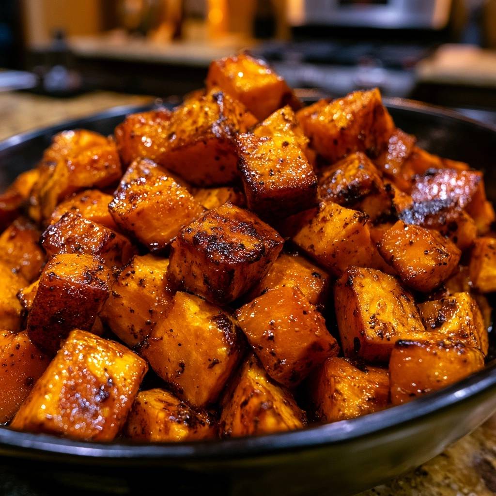 Karamellisierte Ofen-Süßkartoffelwürfel