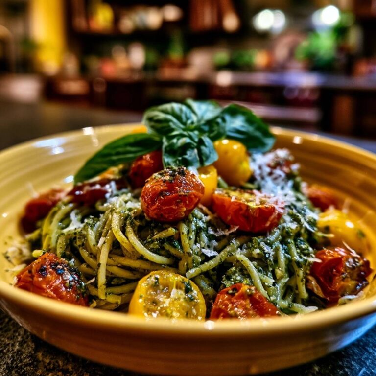 Cremige Spaghetti Pesto mit Ofentomaten: Das 20-Minuten-Rezept