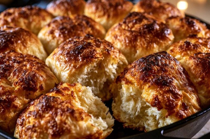 Goldbraune Pfannen-Brioche-Brötchen mit Käsekruste