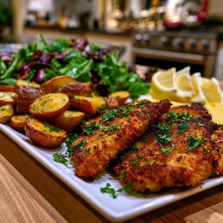 Goldbraunes Knusper-Hähnchen mit Röstkartoffeln