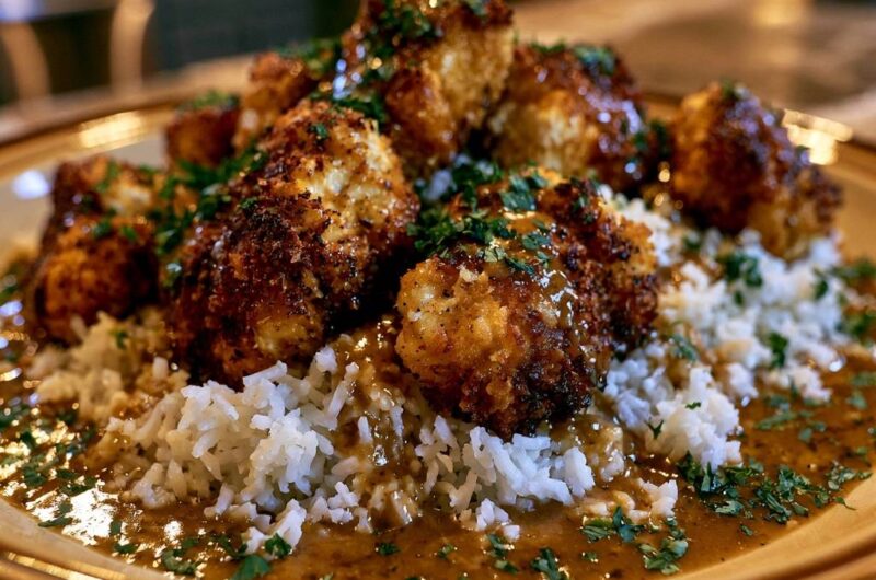 Knuspriges Blumenkohl-Katsu auf Reis