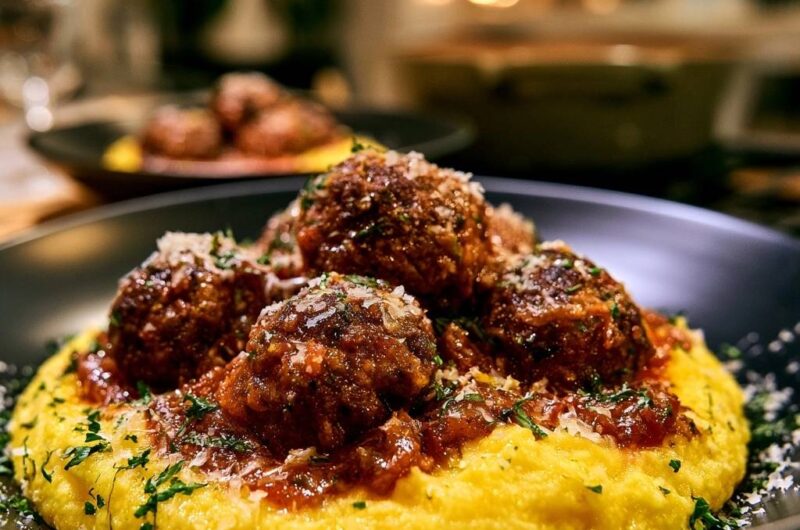 Saftige Fleischbällchen auf cremiger Polenta