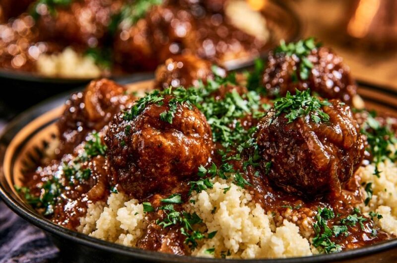 Saftige Rinder-Hackbällchen in Zwiebel-Jus