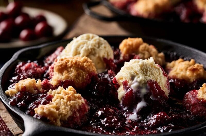 Warmer Kirsch-Cobbler aus der Gusseisenpfanne (Der Anti-Matsche-Boden)